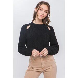 Knit pullover sweater with cold shoulder detail
